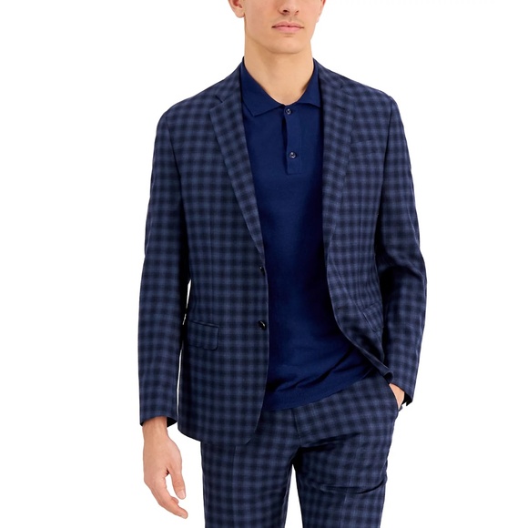 AX Armani Exchange Men's Slim-Fit Navy Buffalo Plaid Wool Suit